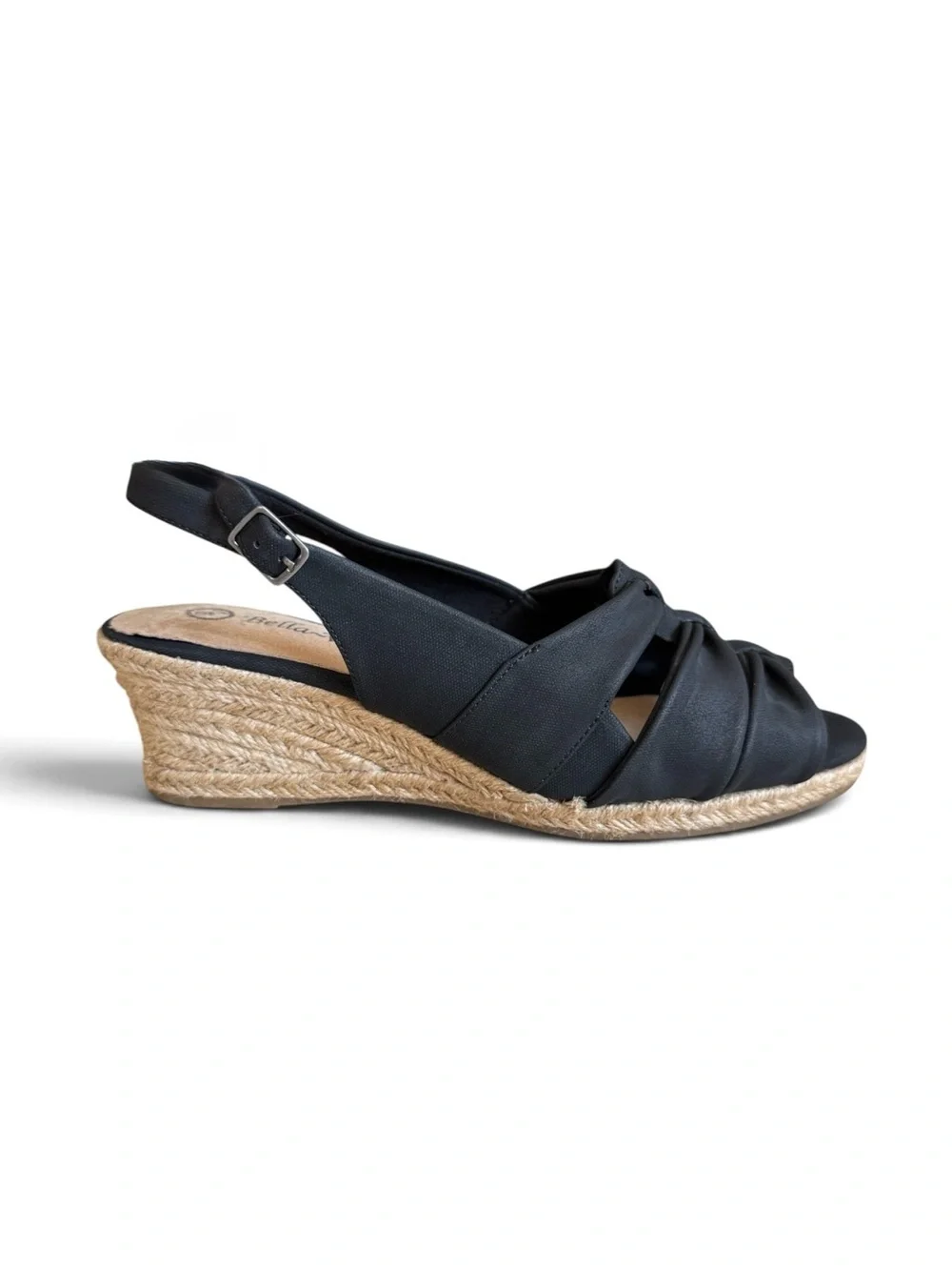 Bella Vita Cheerful Espadrille Wedge Sandals Black Linen Print Size 9.5 W